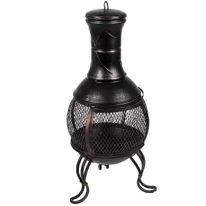 Fire Vida Black and Gold Steel Chimnea Outdoor Firepit