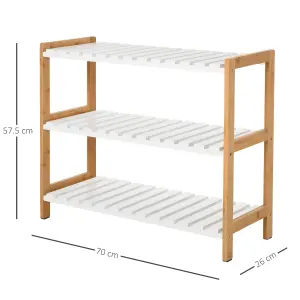 HOMCOM 3-Tier Shoe Rack Wood Frame Slatted Shelves Open Hygienic Storage 57x70cm