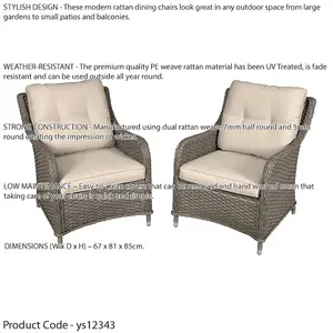 Set of 2 Weatherproof Rattan Wicker Dining Chairs with Cushions for Outdoor Spaces