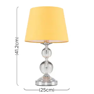 ValueLights Gatto Chrome & Acrylic Ball Touch Table Lamp with Mustard Tapered Light Shade - with 5w LED Candle Bulb In Warm White