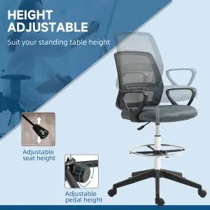 Vinsetto Draughtsman Chair Tall Office Chair with Adjustable Height Grey