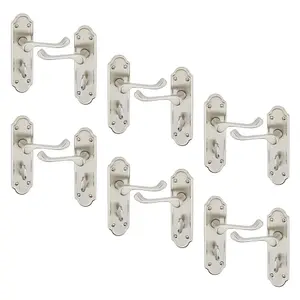 URBNLIVING 174mm Length 12 Pcs Ashworth Metal & Satin Nickel Lever Latch Bathroom Door Handle Set