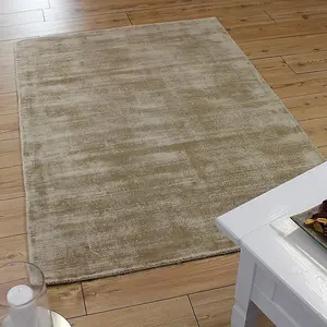 Gold Handmade , Luxurious , Modern , Plain Easy to Clean Viscose Rug for Living Room, Bedroom - 160cm X 230cm