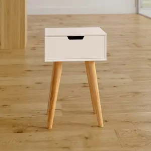 Mattias 1 Drawer Bedside Table Beige/White