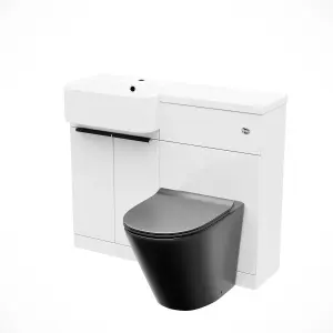 Nes Home 1000mm LH Basin Vanity Black Handles, WC Unit & Round Black BTW Toilet