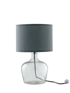 Luminosa HENDRIX Table Lamp with Round Shade Grey, Fabric Lampshade 23x37cm