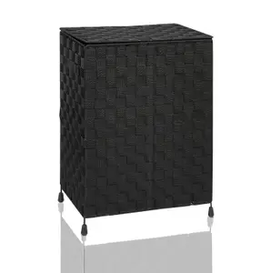 ARPAN Foldable Laundry Hamper Basket Black. Washing Bin with Lid & Insert Handle for Easy Carrying