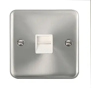 Our Curved Edge Satin / Brushed Chrome Secondary Telephone Single Socket - White Trim - SE Home