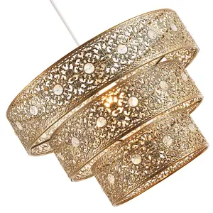 Polished Gold Acrylic Gem Moroccan Style Triple Tier Pendant Lighting Shade