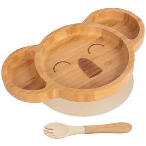 Bamboo Koala Baby Weaning Plate & Fork Set - Beige