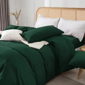 Rienk Super Soft 250 TC Microfibre Reversible Plain Duvet Cover Set With Pillow Cases Emerald / Super King + 2 Standard Pillowcases