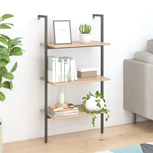 Berkfield 3-Tier Leaning Shelf Light Brown and Black 64x35x120.5 cm