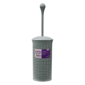 JVL Loop Toilet Brush and Round Plastic Bin - Grey