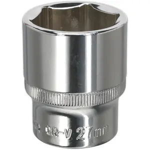 27mm Premium Forged Steel Drive Socket - 1/2 Inch Square Drive with Polished Chrome Finish