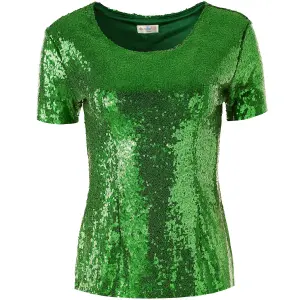 Short Sleeve Sequin Top - green S