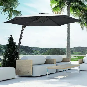 Outsunny 3m Cantilever Parasol with Easy Lever Crank Handle 6 Metal Ribs Grey