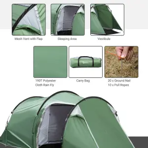 2-3 Man Camping Tent with 2 Rooms Porch Air Vents Rainfly Weather-Resistant