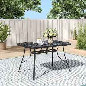 Marbling Table Tempered Glass Rectangle Patio Coffee Table with Umbrella Hole