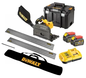 Dewalt DCS520T2 54v XR FLEXVOLT Cordless Plunge Saw + 2 Guide Rails + Clamps ++