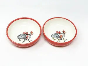 Farmhouse Hand Painted Ceramic Kitchen Dining Set of 2 Shallow Bowls (D) 15cm x (H) 5cm