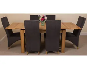 Richmond 140cm - 220cm Oak Extending Dining Table and 6 Chairs Dining Set with Lola Black Fabric Chairs