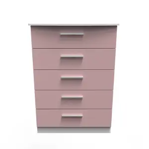 Harrow 5 Drawer Chest in Kobe Pink & White (Ready Assembled)