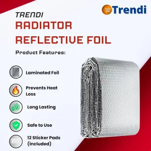 Radiator Reflective Foil Insulation - Energy-Saving Heat Reflector, Cut-to-Size for All Radiators, Reduces Heat Loss 10m x 60cm