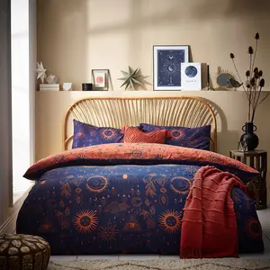 Cotton Blend, Polyester Abstract Bedding with Pillowcases Bronze/Navy / Single - 1 Standard Pillowcase