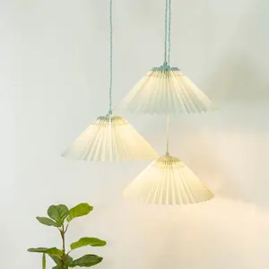 ValueLights Akira Blue 3 Way Hanging Pendant Ceiling Light with Pleated Lampshade - LED Bulbs Included