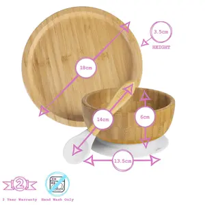 Tiny Dining - Round Bamboo Suction Baby Feeding Set - White - 4pc