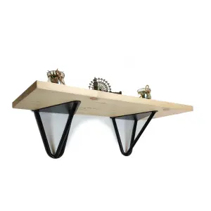 Solid Pine Rustical Shelf Primed Black Hairpin Bracket Style 25x110cm