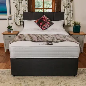 Cashmere Wool 1000 Pocket Sprung Divan Bed Set 4FT6 Double 2 Drawers Side - Naples Slate