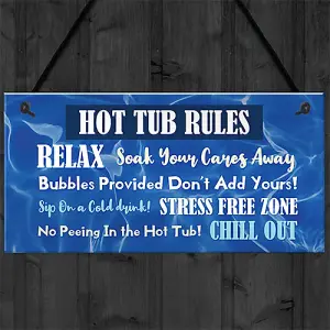 Red Ocean Hot Tub Rules Novelty Hanging Plaque For Garden Funny Hot Tub Decor Shed Sign