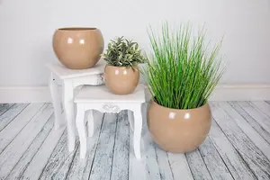 Epoxi Round Beige Semi Gloss Indoor Plant Pot 24cm