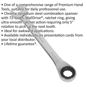 High-Performance 24mm Ratchet Combination Spanner - Chrome Vanadium Steel with 72 Tooth Ratchet Ring