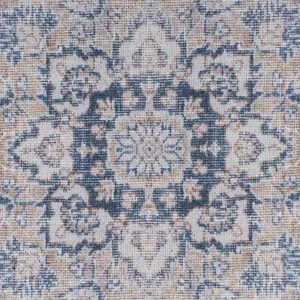 Denim Blue Vintage Medallion Anti Slip Washable Rug 160x230cm