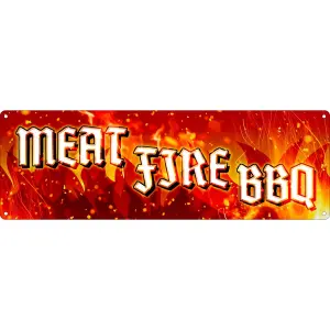 Grindstore Meat Fire BBQ Slim Tin Sign Orange/Red (One Size)