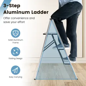 Costway 3 Step Ladder Folding Aluminum Structure Step Stool w/ Wide Anti-Slip Pedal