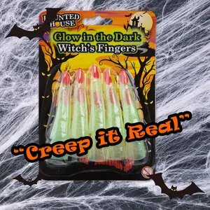 Witch Finger Toppers Glow in the Dark Props Trick or Treat Party 10cm Green