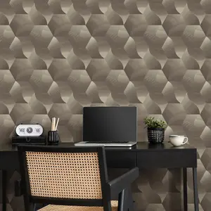 Erismann 3D Geometric Metallic Geo Textured Hexagon Wave Wallpaper Feature Wall Gold 339572