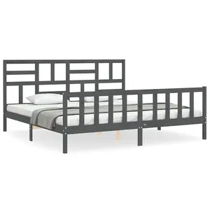 Berkfield Bed Frame with Headboard Grey 200x200 cm Solid Wood