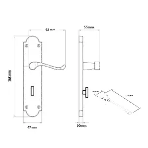 Epsom Door Handle Bathroom Lock Scroll Lever - Black Nickel