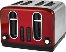 Red Stainless Steel 4 Slice Toaster