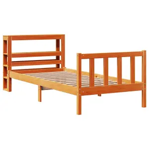 Berkfield Bed Frame with Headboard without Mattress Wax Brown 90x190 cm Single