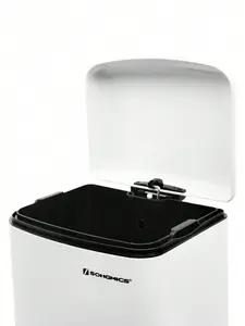 SONGMICS  Kitchen Bin, 8 Gallon (30L) Rubbish Bin, Steel Pedal Bin With Lid And Inner Bucket, Soft Close, White