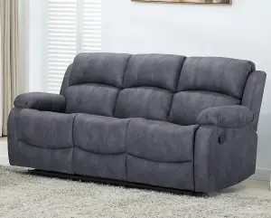 Alaska Grey Suede Fabric Sofa Suite Manual Reclining Sofa Set 3 + 2 Seater Sofas High Back