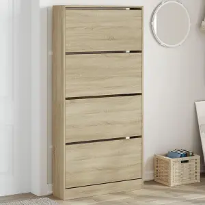 Shoe Cabinet with 4 Flip-Drawers Sonoma Oak 80x21x163.5 cm