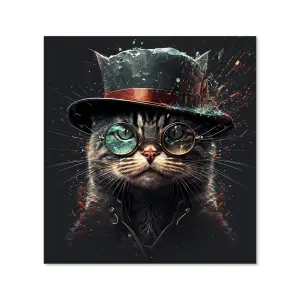 Cat With Glasses Splashart Premium Glass Kitchen Splashback W600mm x H600mm