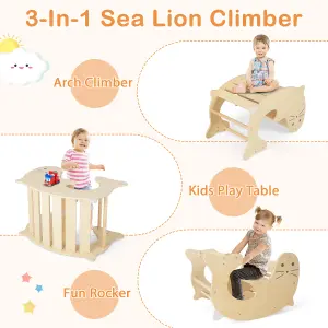 Costway Indoor Kids Climbing Toys Foldable Wooden Climber w/ Ramp Montessori Climbing Set for Children 3-14