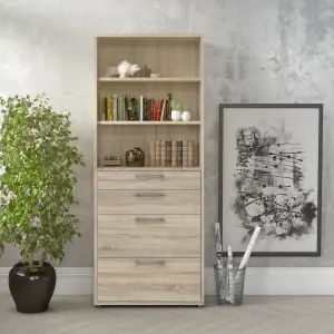 Prima Bookcase 2 Shelves With 2 Drawers + 2 File Drawers In Oak